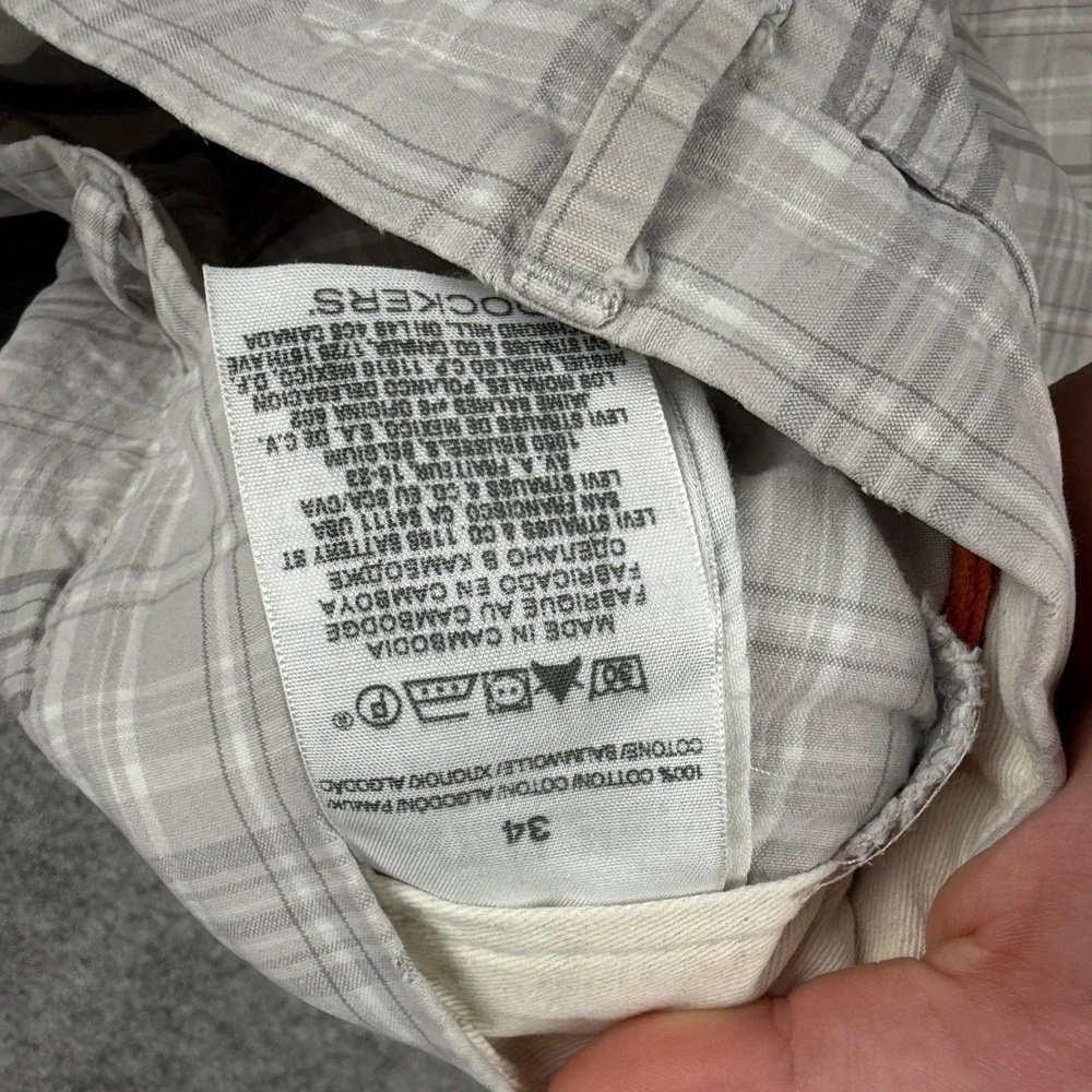 Y2K Dockers Shorts Mens 34 Gray Plaid Cotton Classic Fit Casual Summer Chino 00s